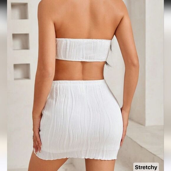 SHEIN Two Piece Twist Front Asymmetrical Hem Crop Tube Top & Bodycon Skirt Sz S - Picture 2 of 7